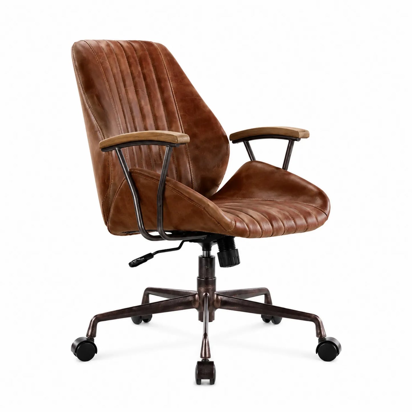 Chaise de bureau en cuir avec accoudoirs réglables