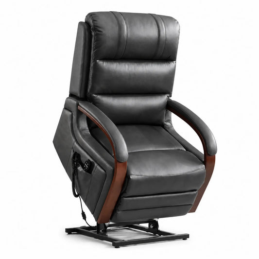 Fauteuil inclinable en cuir et bois Gris