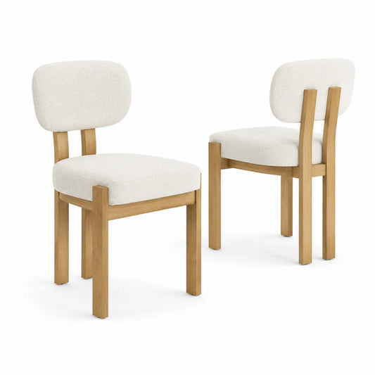 Lot de 2 chaises en bois et tissu blanc