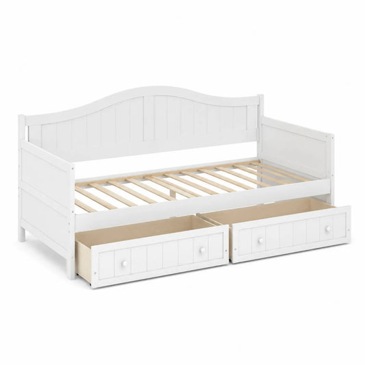 Lit banquette en bois Blanc 90x200 cm avec tiroirs