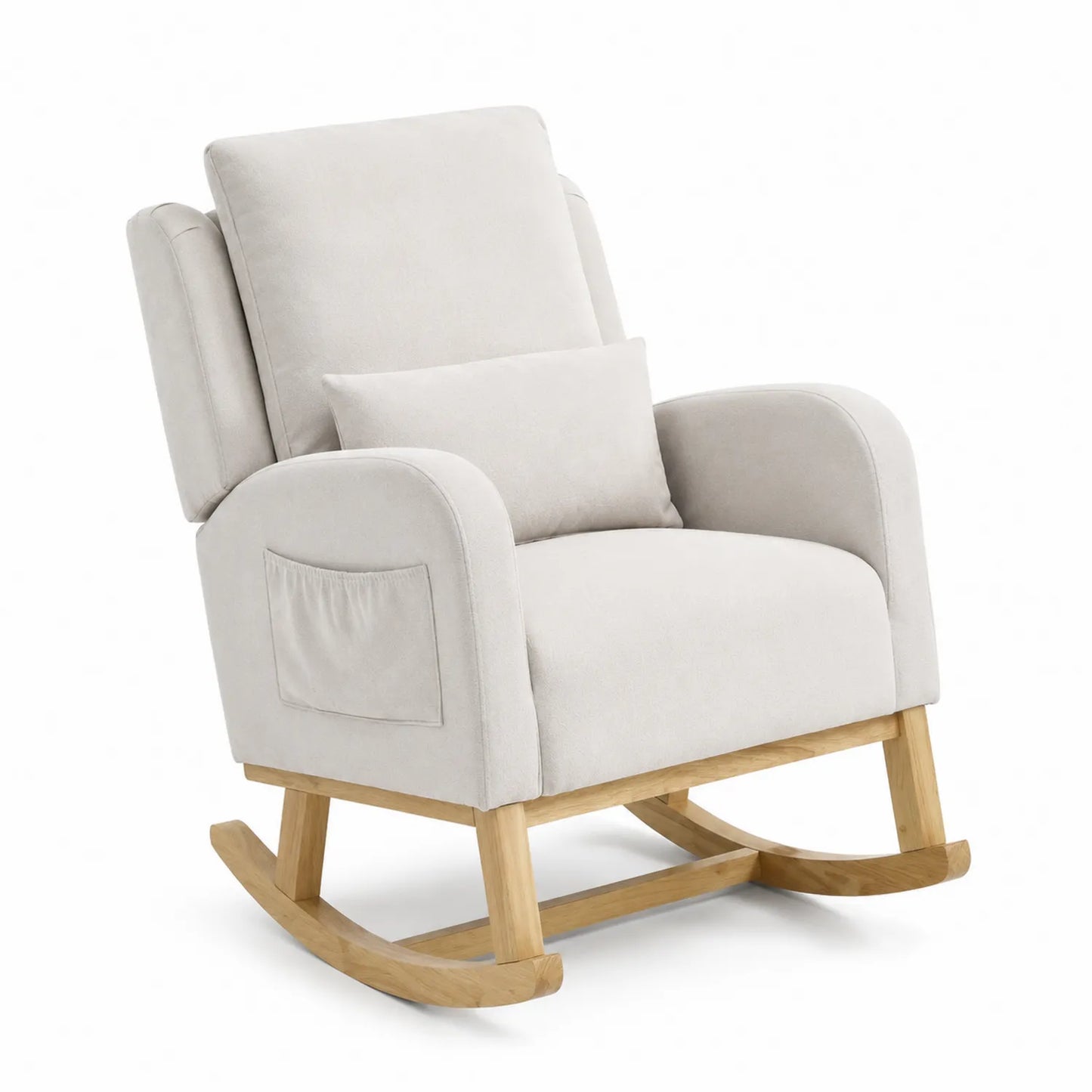 Fauteuil à bascule en bois et tissu microfibre Beige