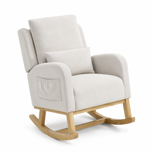 Fauteuil à bascule en bois et tissu microfibre Beige
