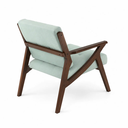 Fauteuil en tissu polyester vert clair avec cadre en bois d'hévéa