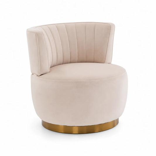Fauteuil en velours Beige avec base en métal