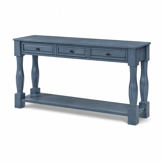 Console en bois avec 3 tiroirs en Bleu