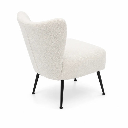Fauteuil Bouclé Blanc avec Pieds en Métal