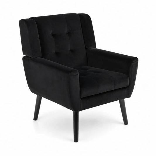 Fauteuil en velours avec pieds en bois noir