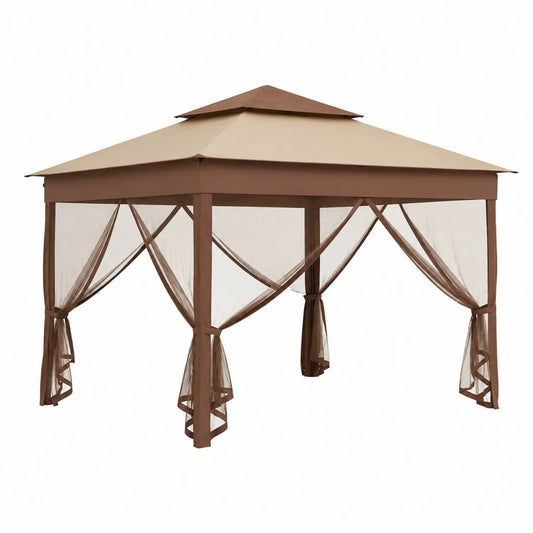 Tonnelle de Jardin en Métal et Polyester 3x3m Marron et Beige