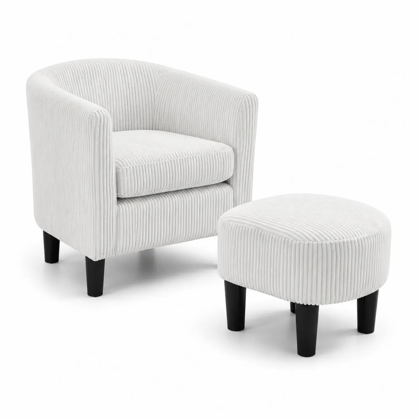 Fauteuil et Repose-pieds en Velours Côtelé Blanc