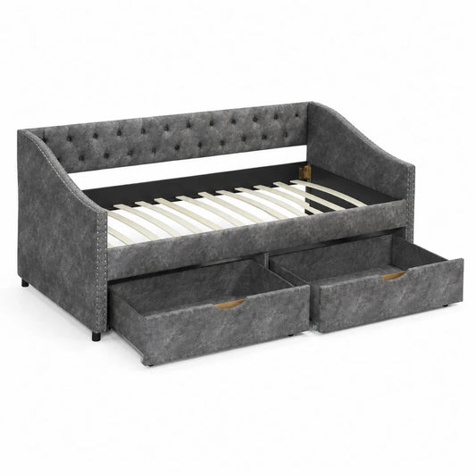 Lit Gigogne en Tissu avec Deux Tiroirs