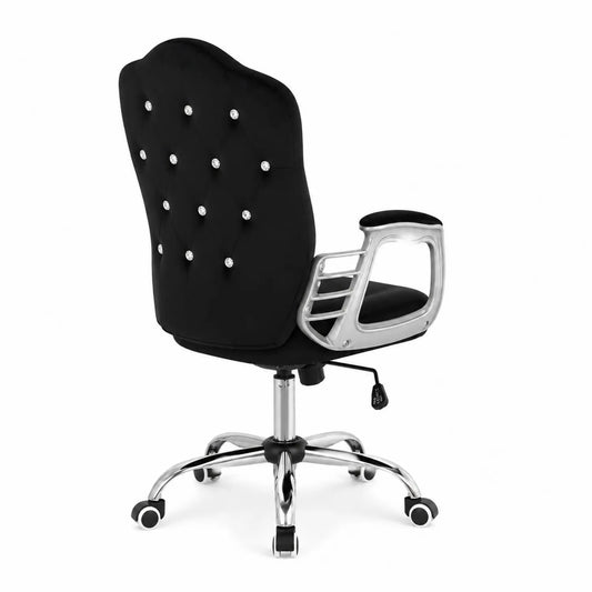 Chaise de bureau en velours noir avec accoudoirs en métal chromé