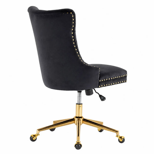 Chaise de bureau en velours avec base en métal doré